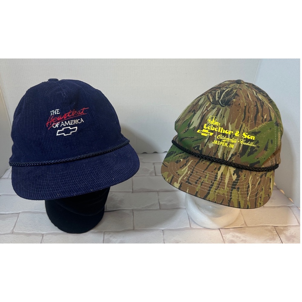 Vintage Chevrolet Hat Lot Heartbeat of America Corduroy & Camo Snapback 2pc